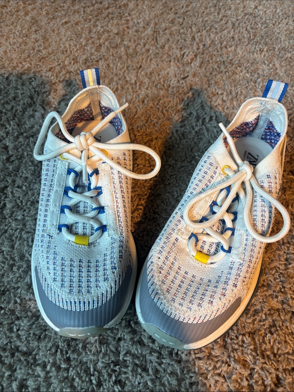Zara Kids Knit Sneakers in White, Blue & Yellow